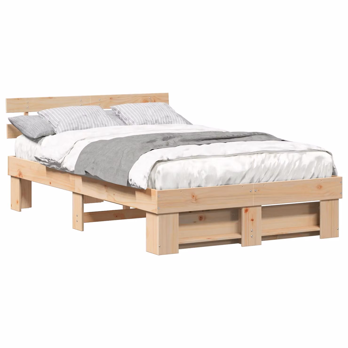 Berkfield Home Solid Pine Wood Bed with Headboard, Brown, W: 120 cm, L: 190 cm – 2