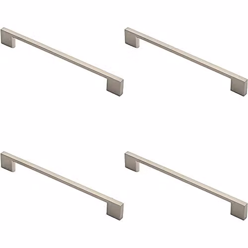 Loops 4 Pack Slim D-Shape Bow Pull Handles in Brushed Silver, W: 22.0 cm, D: 8.5 mm, Fixing Centres: 192 mm