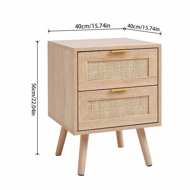 KORVIXA Set of 2 Scandinavian Style Bedside Tables with Soft Close Drawers in Brown and Beige