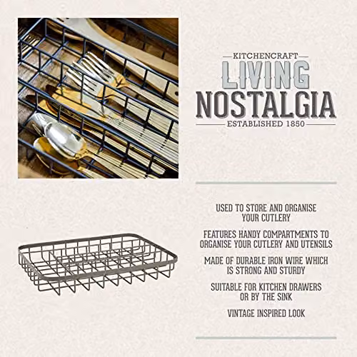 KitchenCraft Living Nostalgia Metal Wire Cutlery Tray with Compartments, W/D/H: 36 x 26.5 x 5 cm, Black – 3