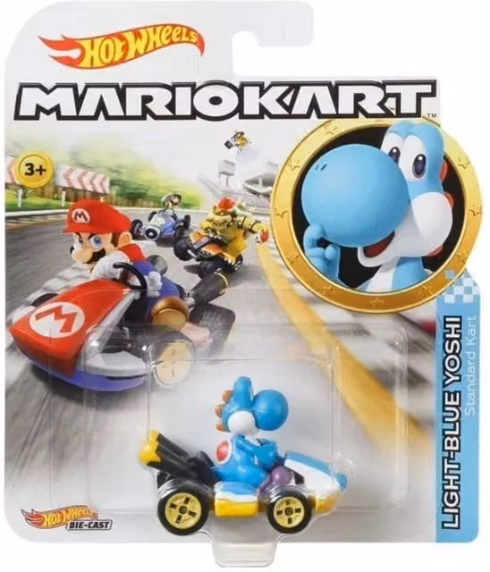 Mattel Hot Wheels Mario Kart Yoshi Standard Kart Diecast Toy Car, Blue