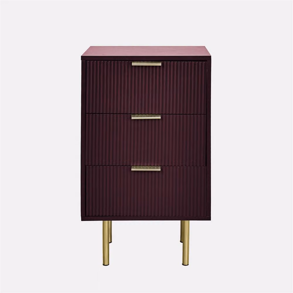 OHS Modern Ribbed 3-Drawer Bedside Table and Office Nightstand in Dark Red – 2