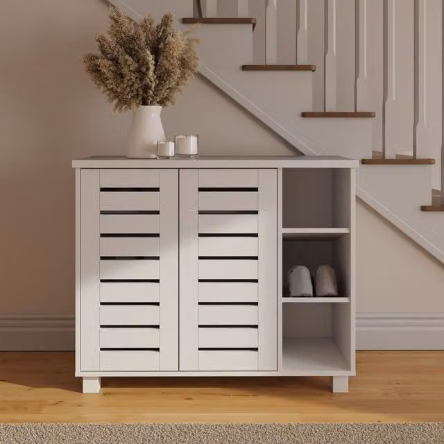 GFW Bodie Modern 2 Door 2 Shelf Shoe Cabinet in White with Soft Close Doors