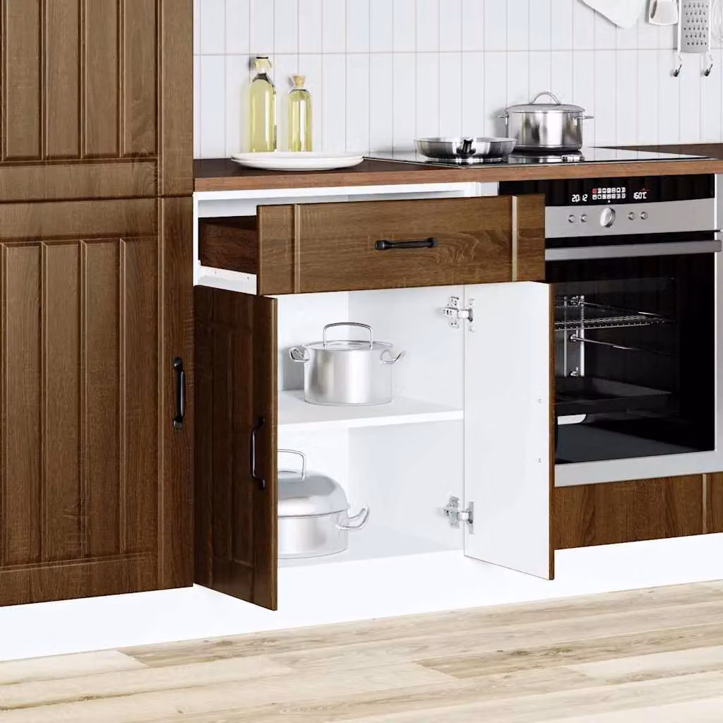 Berkfield Home Lucca Brown Oak Kitchen Sink Base Cabinet with Hinged Doors and Internal Shelves – 2