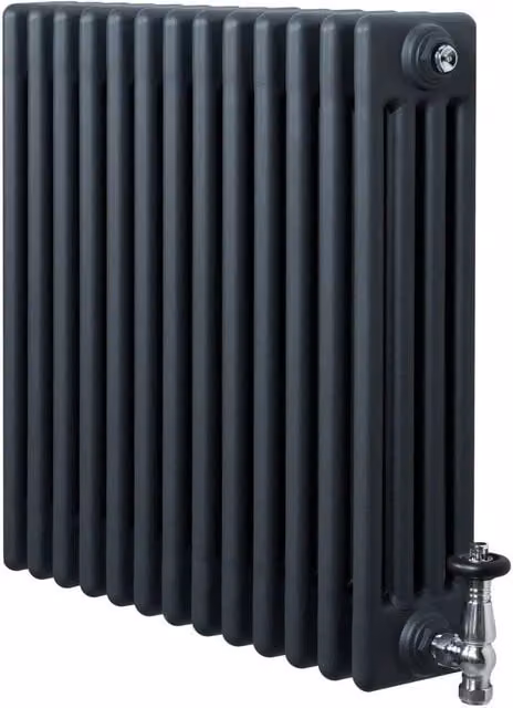 Monstershop Traditional 4 Column Steel Radiator and Valves in Anthracite Grey, H: 60.0 cm x W: 60.5 cm x D: 6.0 cm – 1