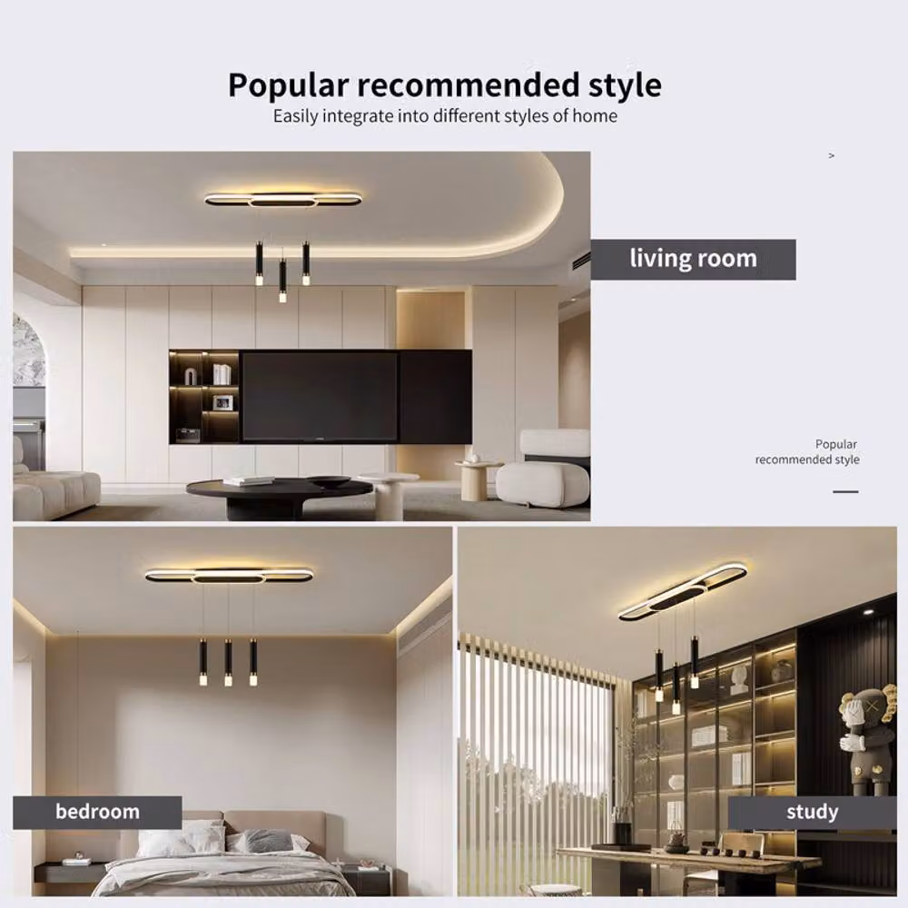 NIVOR 3-Light Dimmable LED Ceiling Chandelier with Remote Control, 62W Modern Black Pendant Light – 4