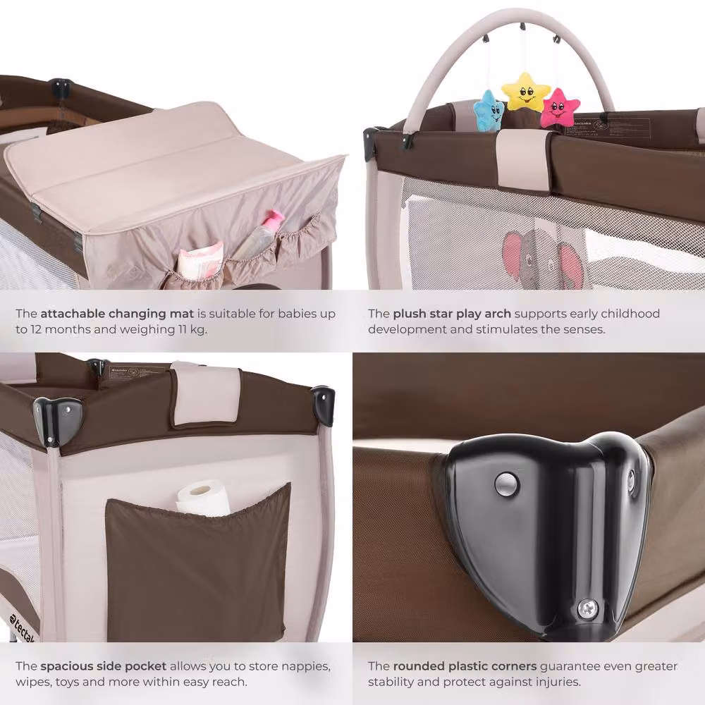 tectake Elephant Travel Cot in Brown, Large – 6