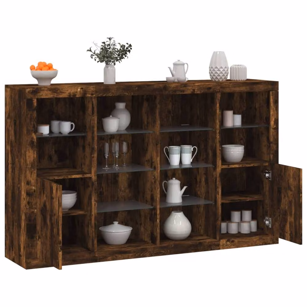 Berkfield Home Set of 3 Modern Smoked Oak Sideboards with Integrated LED Lighting in Brown – 2