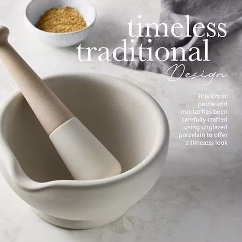 Milton Brook Vitrified Porcelain Mortar and Pestle Set in White and Light Beige, Diameter: 20 cm – 4