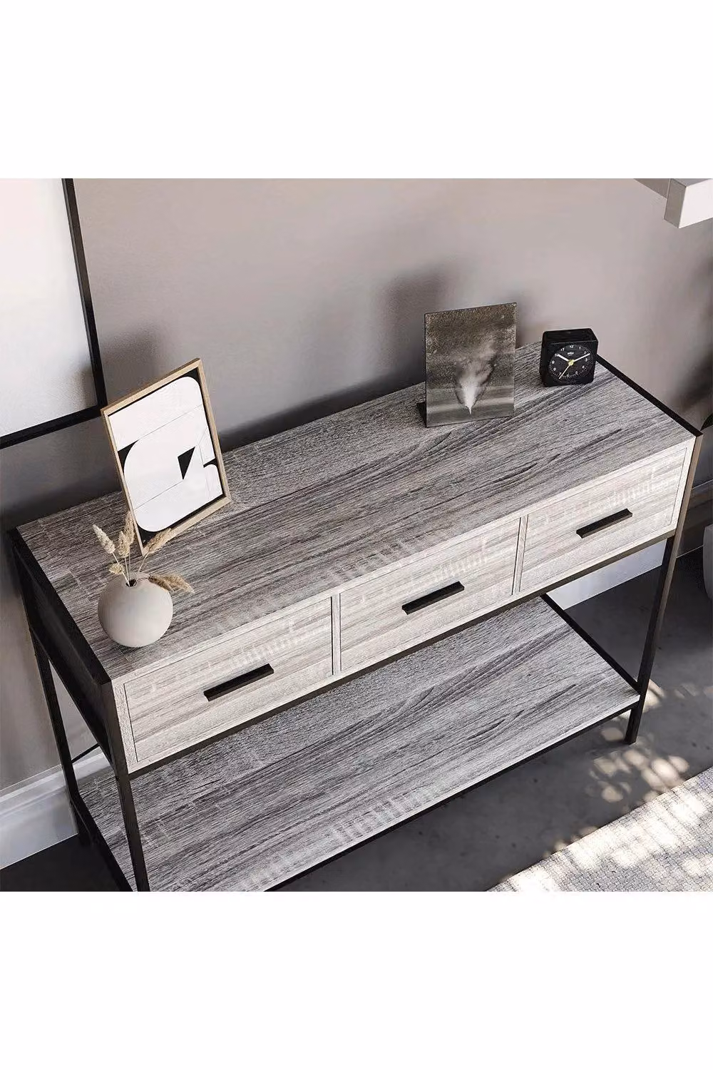 Vida Designs Brooklyn 3 Drawer Industrial Console Table in Grey – 4