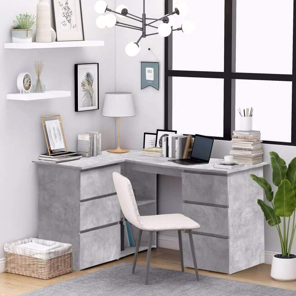 Berkfield Home Durable Corner Desk in Concrete Grey, W/D/H: 145 x 100 x 76 cm – 2
