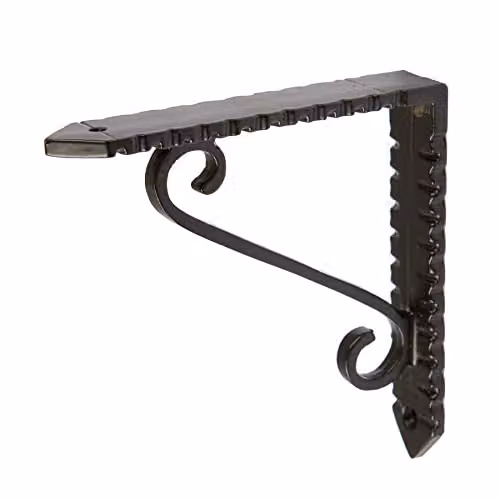 Hammer and Tongs Notched Scroll Iron Shelf Bracket in Matt Black, Diameter: 105 mm – 1
