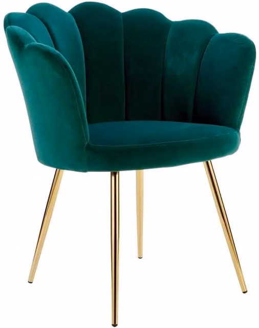 FORGEVIO Green Art Deco Shell Wing Back Armchair with Gold Metal Frame and Fabric Upholstery – 1