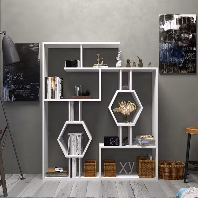 Decorotika Tamara Geometric Modern Bookshelf in White
