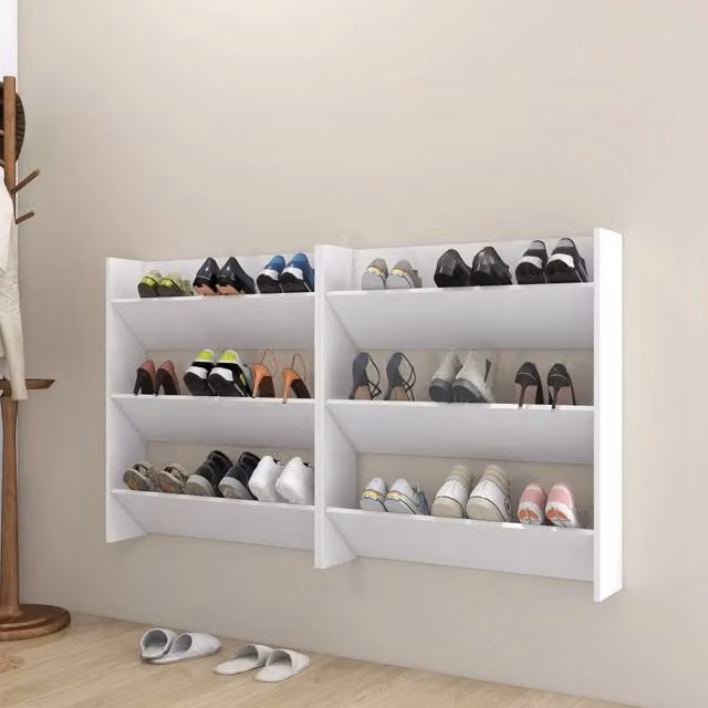 Berkfield Home Set of 2 White Wall Mounted Shoe Cabinets with Tilting Compartments, W/D/H: 80 x 18 x 90 cm