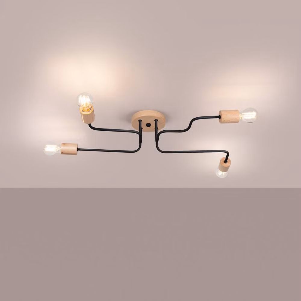 Sollux Lighting Timbo Scandinavian Suspended Chandelier in Black and Wood, W/D/H: 75 x 16.5 x 58 cm – 2