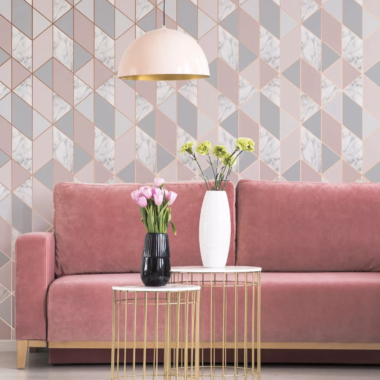 Graham & Brown Sublime Marble Blush Geometric Wallpaper in Pink and Grey, Width: 52 cm – 2