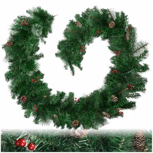 tectake Christmas Garland with Green Foliage and Leaves