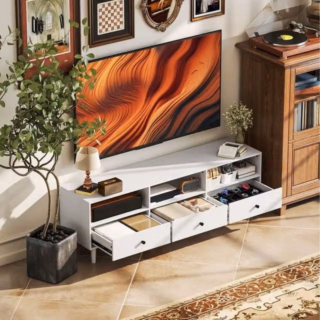 HOMCOM Modern Matt White TV Unit and Cabinet for up to 75 Inch TVs with Drawers