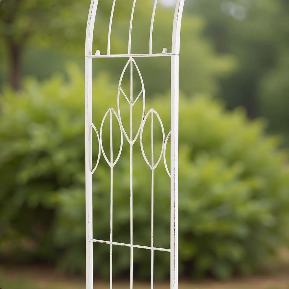 Charles Bentley White and Green Metal Leaf Design Garden Arch Climbing Frame Support – 2