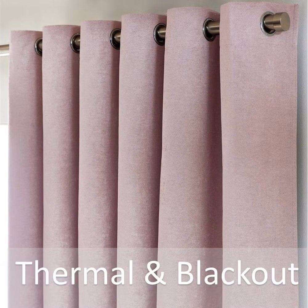 Luxury Living Pink Chenille Blackout Eyelet Curtains, Thermal Triple Weave Pair, Width: 168 cm, Drop: 137 cm – 2