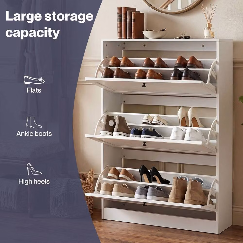 VOGREX Slim Tall Shoe Storage Cabinet in White Matt Finish – 2