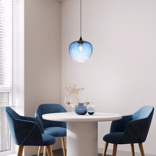 Netlighting Sander Dome Pendant Light with Blue Glass Shade and Black Metal Accents, E27, Height Adjustable – 3