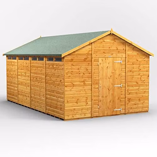 Powersheds Premium Wooden Apex Security Shed in Brown with PVC Window Sills and Toughened Glass
