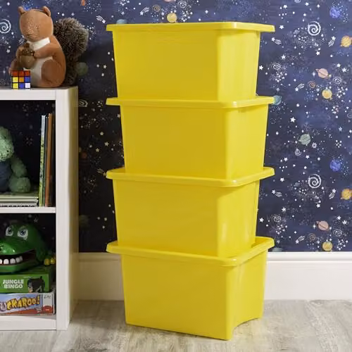 Wham Stack & Store 4 x 30L Plastic Storage Boxes with Handles, Yellow – 2