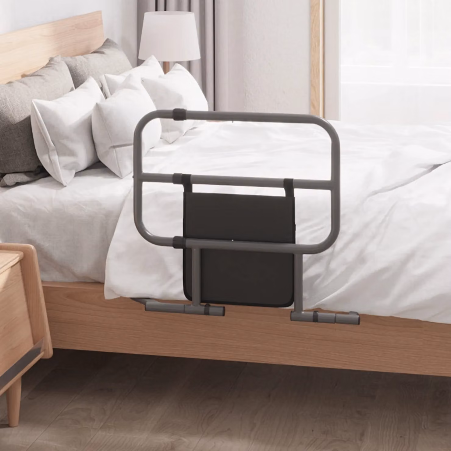 HOMCOM Modern Black Metal Bedside Shelf for Seniors with Side Compartments, W/D/H: 135.0 x 61.0 x 66.0 cm – 2