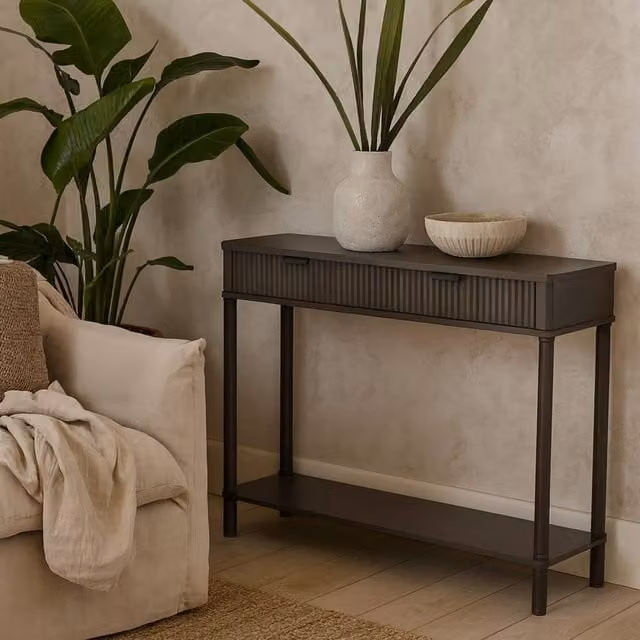 Wyld Haus Sagevale 2 Drawer Ribbed Console Table with Bottom Shelf in Brown, W/D/H: 11.5 x 33.0 x 80.0 cm – 1
