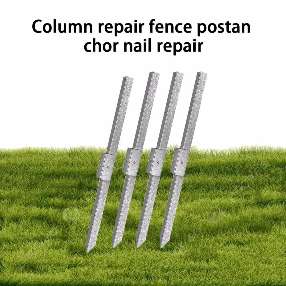 NESTLUNE 4-Pack Heavy Duty Steel Fence Post Repair Stakes Anchor Kit in Silver, W: 300 cm, H: 120 cm – 2