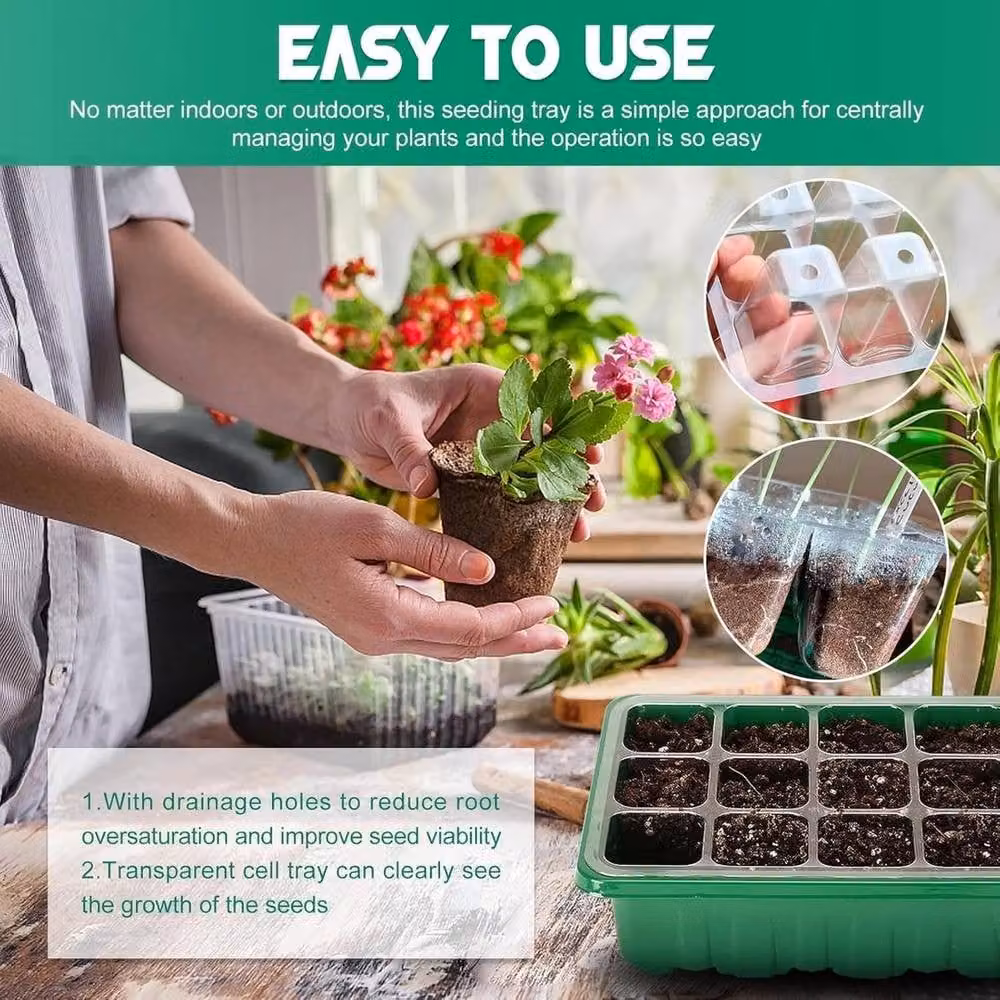 NESTLUNE 6 Pack Seed Starter Trays with Adjustable Grow Light and Humidity Kit in Green and Transparent – 5