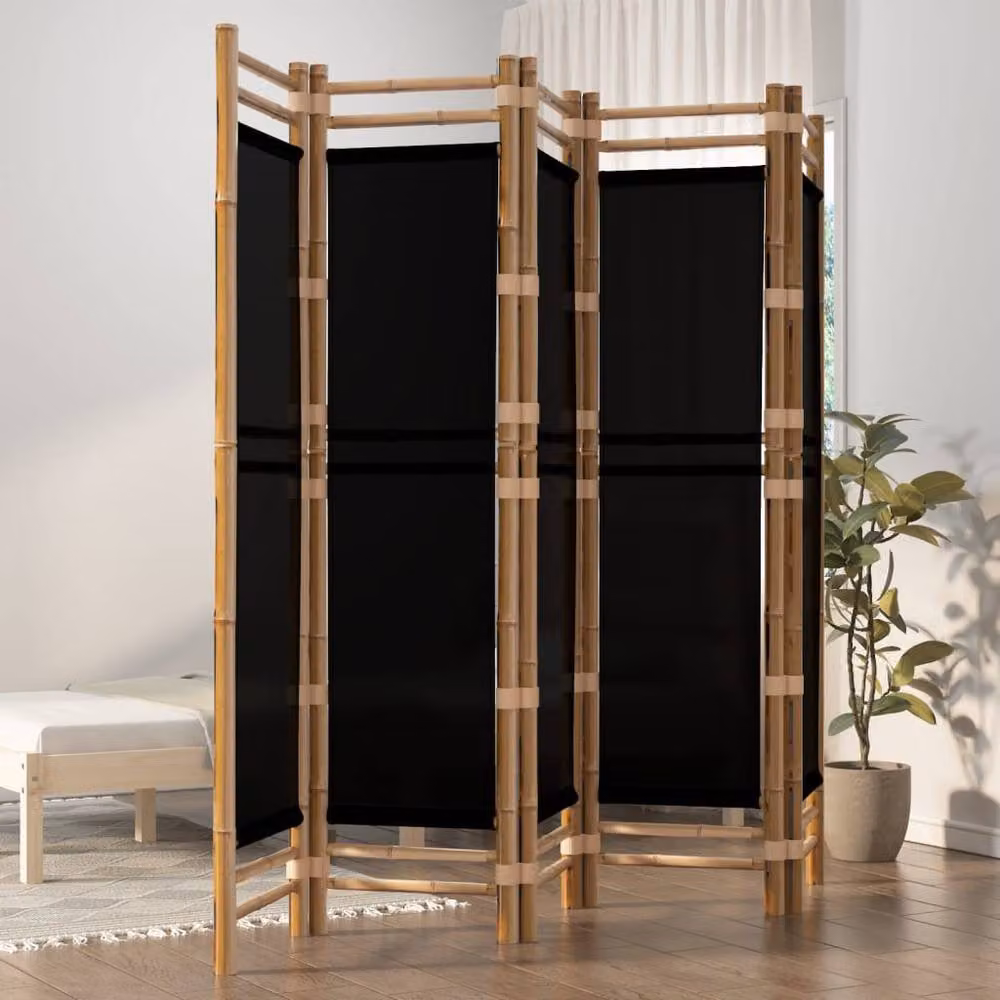 Berkfield Home Classic 5-Panel Folding Room Divider in Black Bamboo and Canvas, W/H: 200 x 180 cm – 2