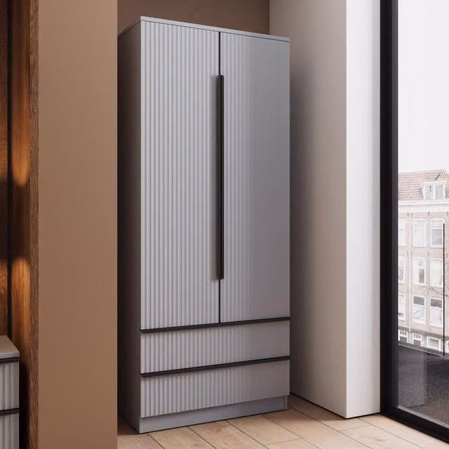 FWStyle Lania 2 Door 2 Drawer Wardrobe in Dark Grey Ripple Effect