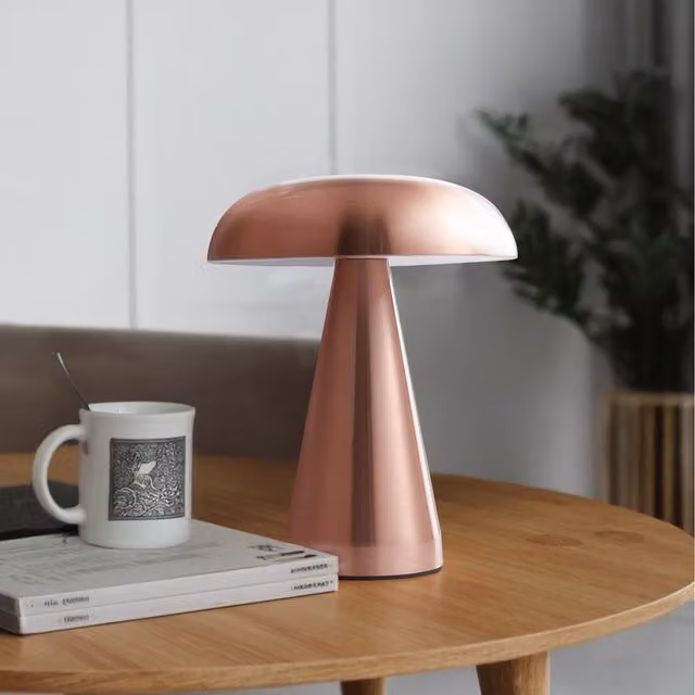 Komore Modern Mushroom-Shaped Tri-Colour LED Table Lamp in Copper