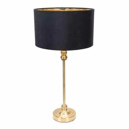 ValueLights Maggie Gold Metal Candlestick Table Lamp with Black and Gold Inner Shade and Warm White Bulb
