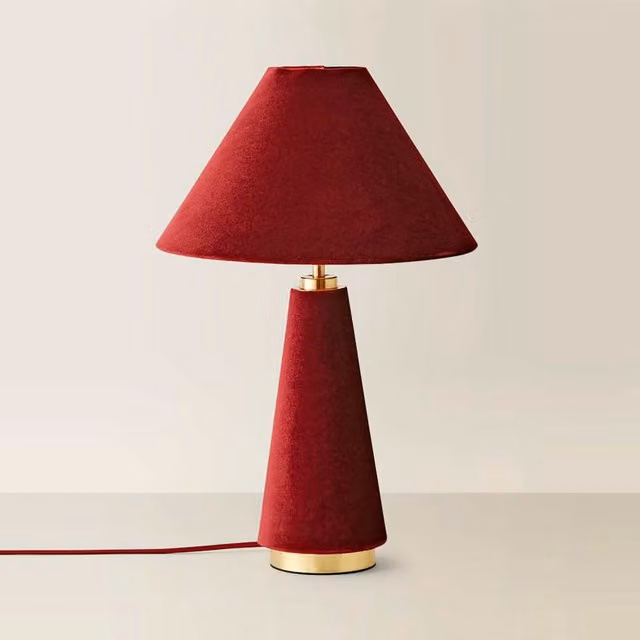 Martha Conical Velvet Table Lamp in Red and Gold/Brass