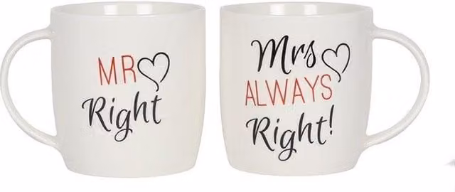 KDMD Set of 2 White Ceramic Mr & Mrs Mugs for Adults