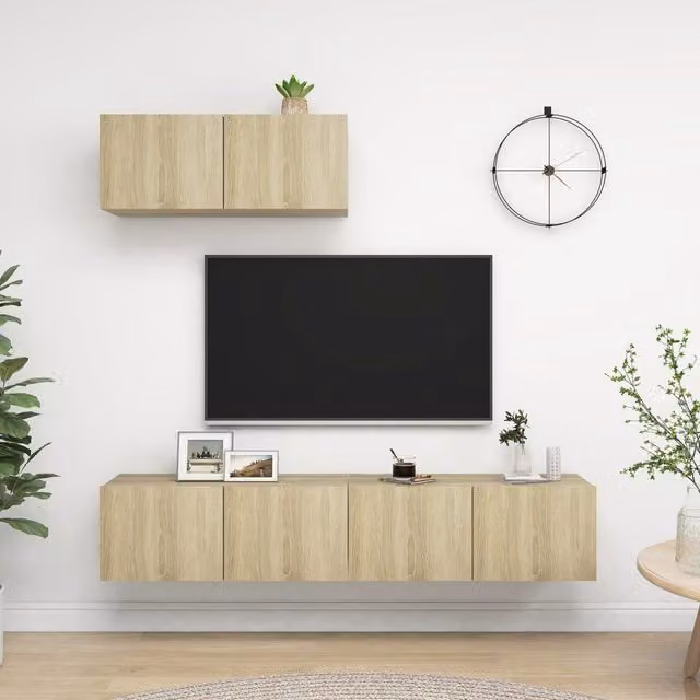 Berkfield Home 3-Piece Modern Wall-Mounted TV Cabinet Set in Sonoma Oak Brown and Beige MDF