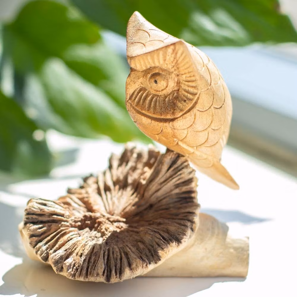 Serenityy Handmade Brown Wood Owl Ornament for Tabletop Decor – 2