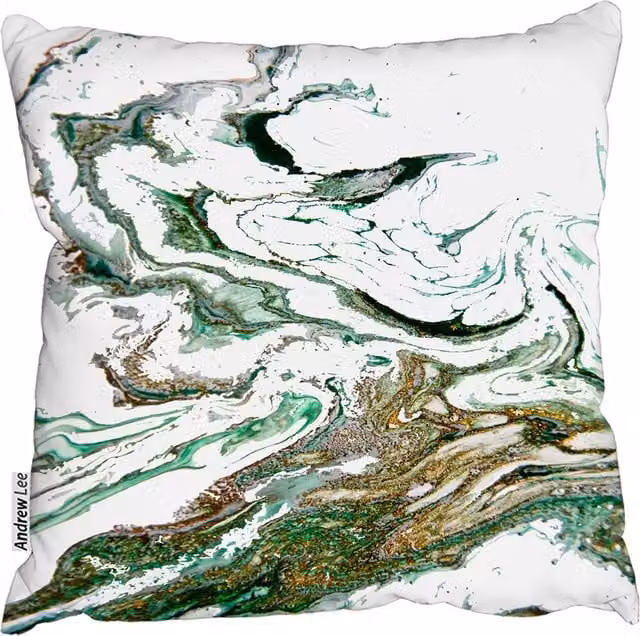 Andrew Lee Green and Gold Marble Graphic Square Cushion, W/D/H: 60 x 60 x 1 cm