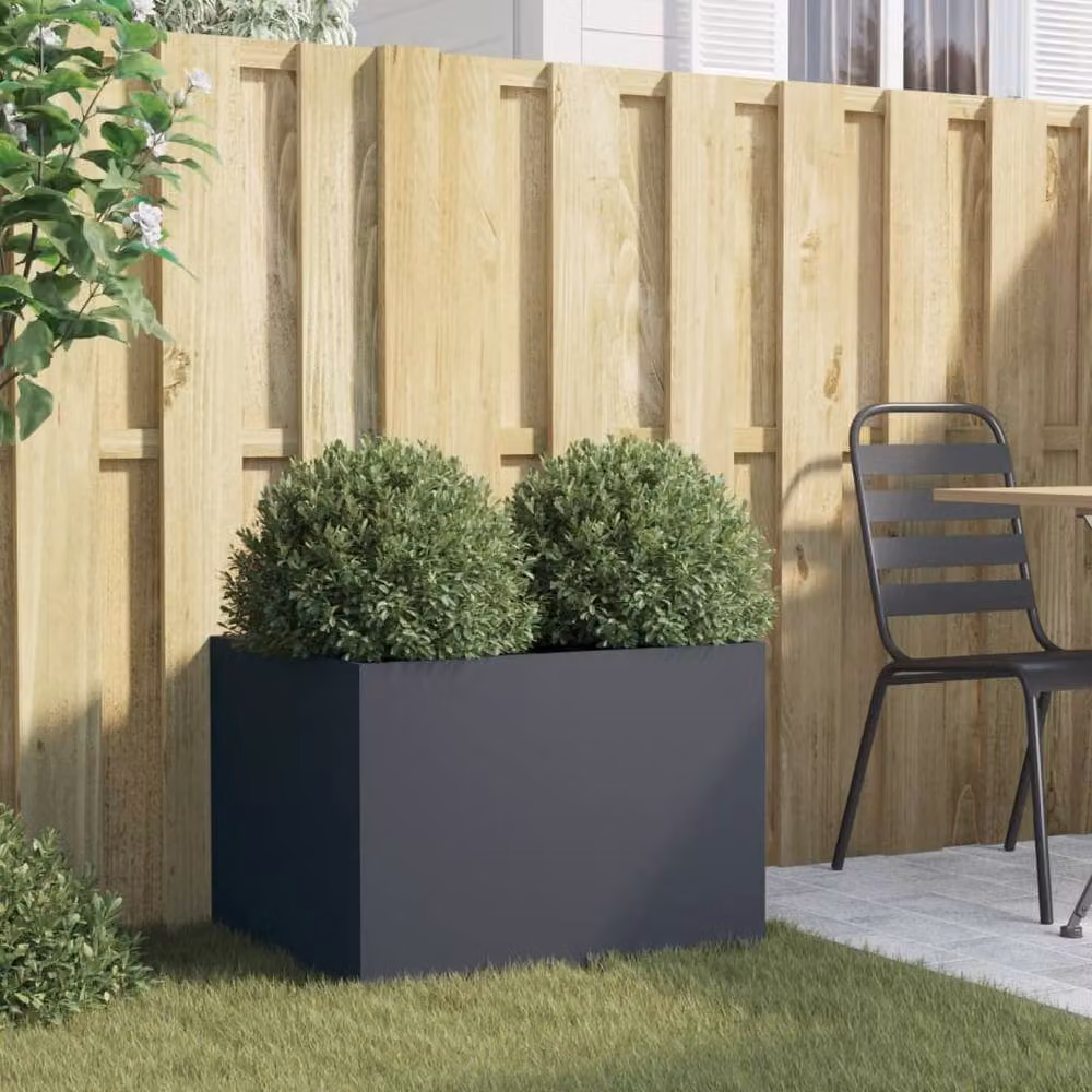 Berkfield Home Anthracite Steel Planter Tub in Black, W: 62 cm, D: 47 cm, H: 46 cm – 3