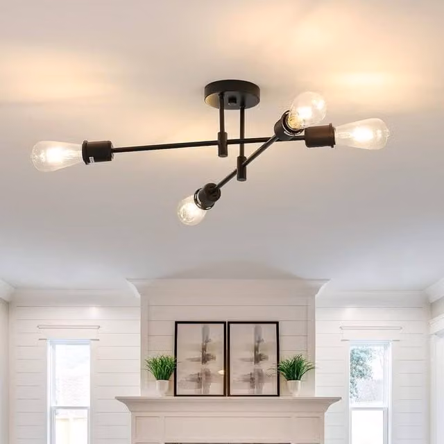 COMELY Industrial Black 4-Light Retro Vintage Metal Ceiling Chandelier with E27 Fitting