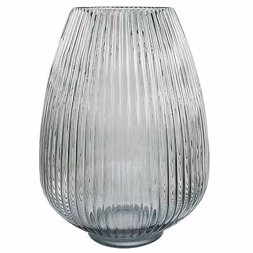 Leaf Ridged Glass Vase in Smoke Grey and Green, Height: 30 cm, Width: 20 cm, Depth: 20 cm