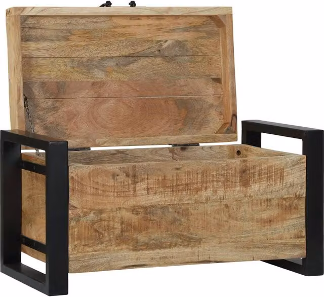 Berkfield Home Rustic Brown Solid Mango Wood and Metal Storage Chest, W: 60 cm, D: 30 cm, H: 30 cm