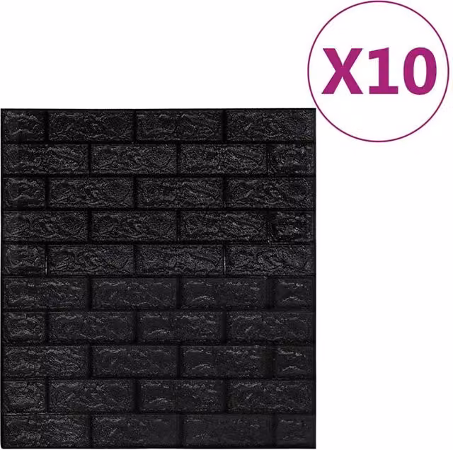 Berkfield Home 3D Self-adhesive Stone Look Brick Wallpaper, Black, 10 Pieces – 1