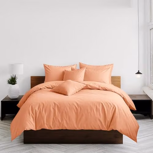 Home Sweet Home UK Plain Dyed Polycotton Duvet Cover and Pillowcase Set in Peach, Super King Size – 3