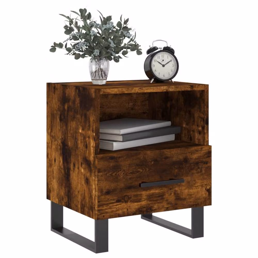 Berkfield Home Modern Bedside Cabinets, 2 Piece Set in Smoked Oak Brown, W/D/H: 40 x 35 x 47.5 cm – 3