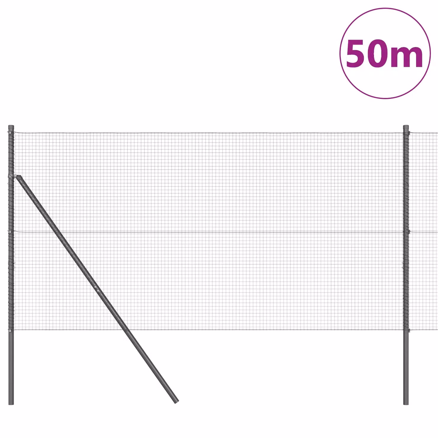 Berkfield Home Grey Steel Welded Wire Fence with 13 Round In-Ground Posts, 1 x 50 m – 2